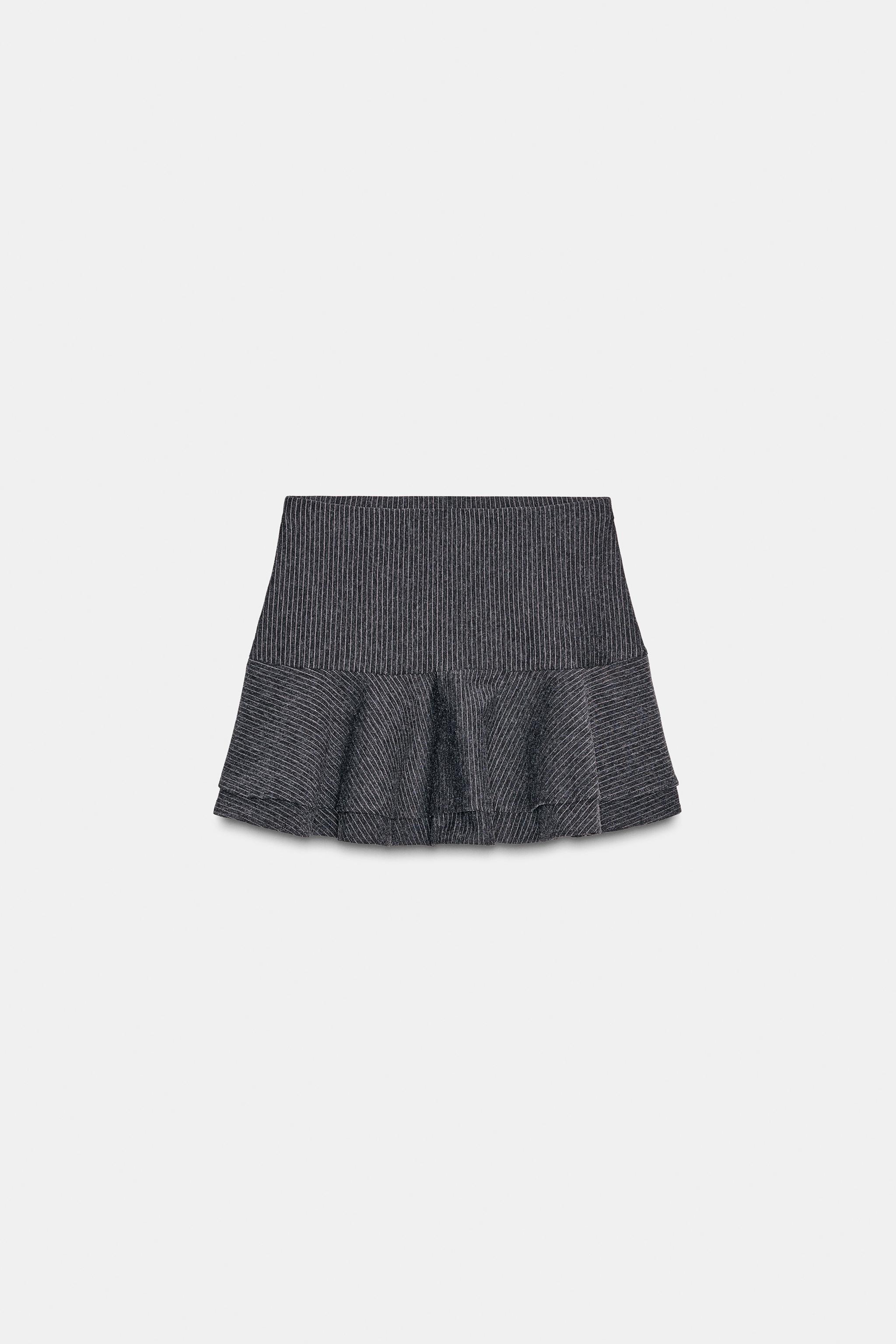 PINSTRIPE RUFFLED MINI SKIRT